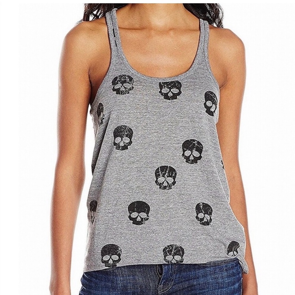 Chaser Skull Print Racerback GreyTank — Size S